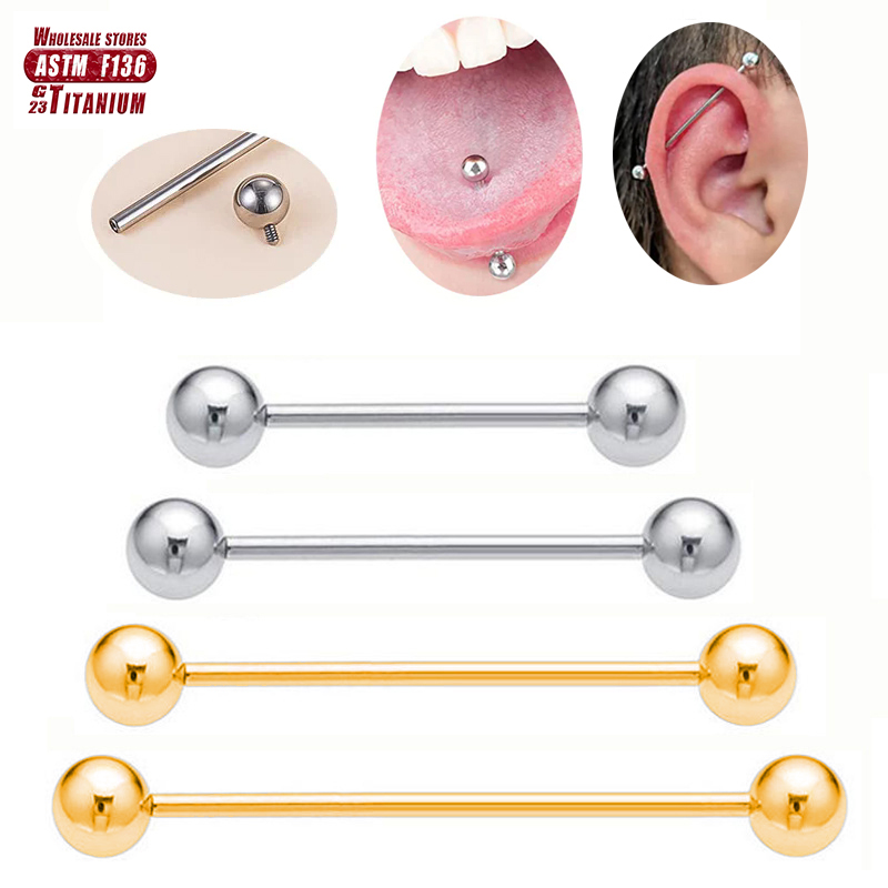Tongue Barbell Straight - F136 Titanium Piercing 14G Barbell Balls