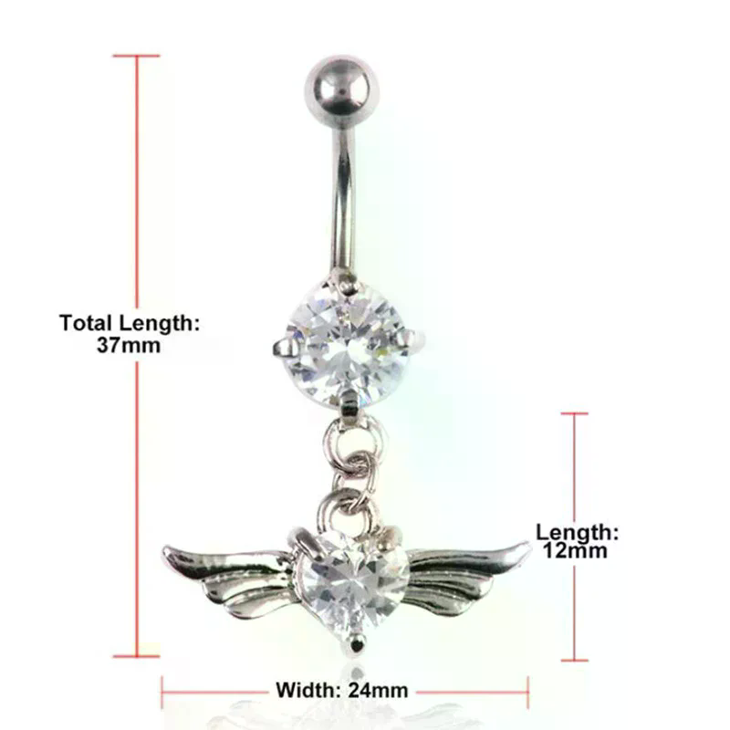 Body Jewelry Piercing - /HTF/14g Heart Wing Crystal Navel Belly
