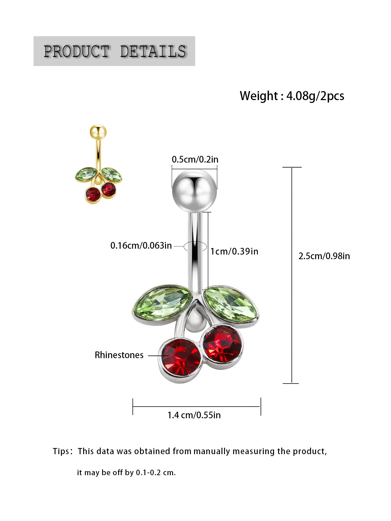 Surgical Steel Red Cherry Rhin - đánh giá và giá Body Jewelry Belly Button Rings