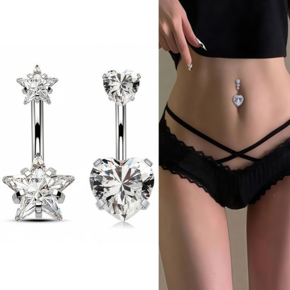 Heart Round Double Head Zircon - đánh giá và giá Body Jewelry Belly Button Rings