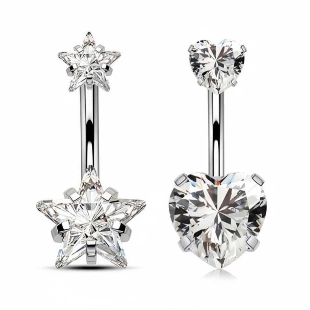 Heart Round Double Head Zircon - đánh giá và giá Body Jewelry Belly Button Rings