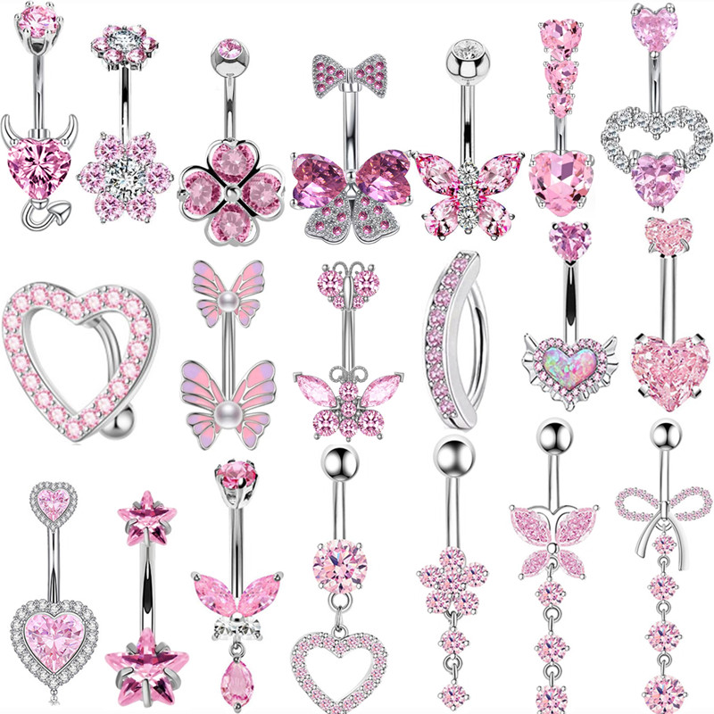 1PCS Pink Crown Belly Button R - đánh giá và giá Belly Bar Titanium
